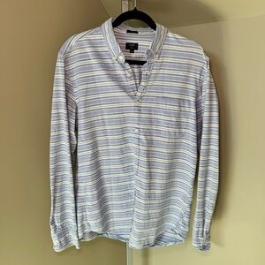Men's J.CREW Striped Slim‎ Fit Long Sleeve Button Up Shirt Size Large Blue/White